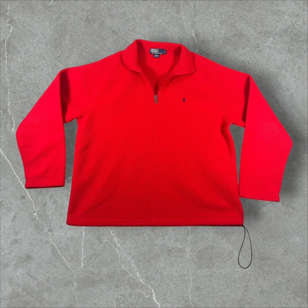 Polo Ralph Lauren Quarter Zip Pullover Mens Large Red Fleece Adjustable Hem